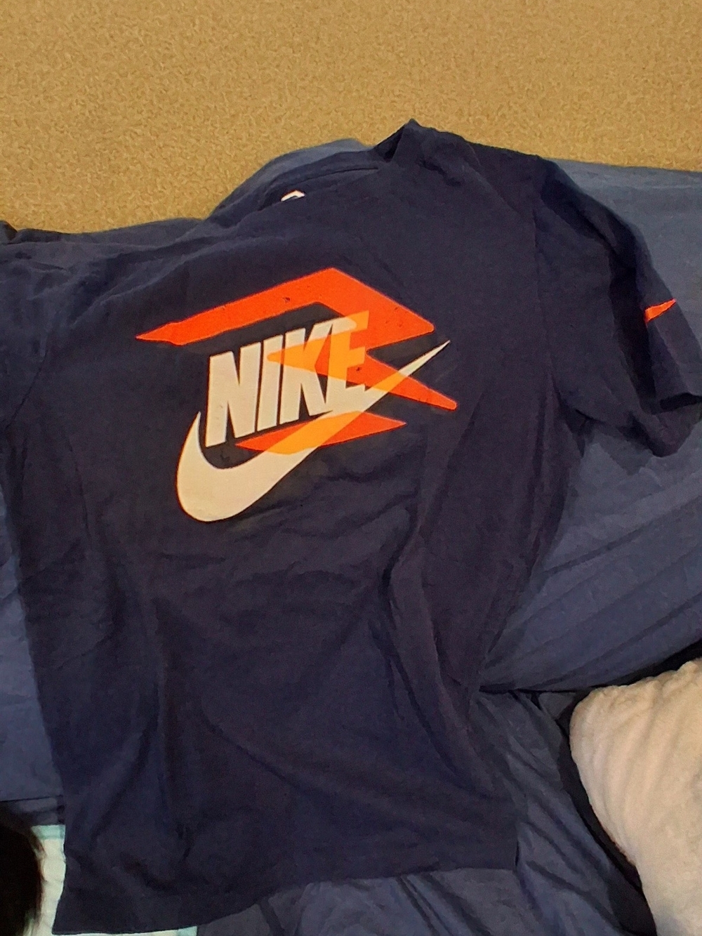 Nike Navy Short-Sleeve Logo Tee with Orange Accent